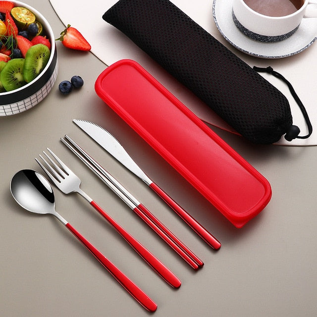 304 Tableware Set Portable Cutlery Set Dinnerware Set High Quality Stainless Steel Knife Fork Spoon Travel Flatware With Box