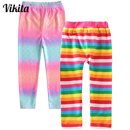 VIKITA Kids Leggings for Kids Rainbow Print Unicorn Pencil Pants Toddlers Skinny Trousers Teenage Girl Casual Pants 3 to 8 Years