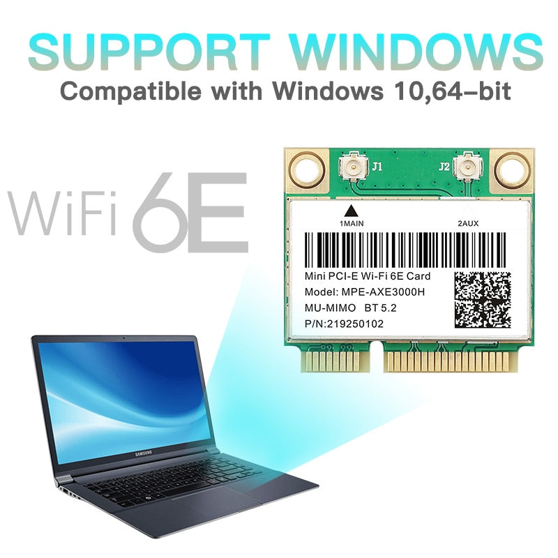 Tri Band 5374Mbps WiFi 6E AX210 Mpe-AXE3000H/ AC7265 Wireless Card BT 5.2 For Mini PCIE Wi-Fi Adapter Win10 For Desktop/Laptop