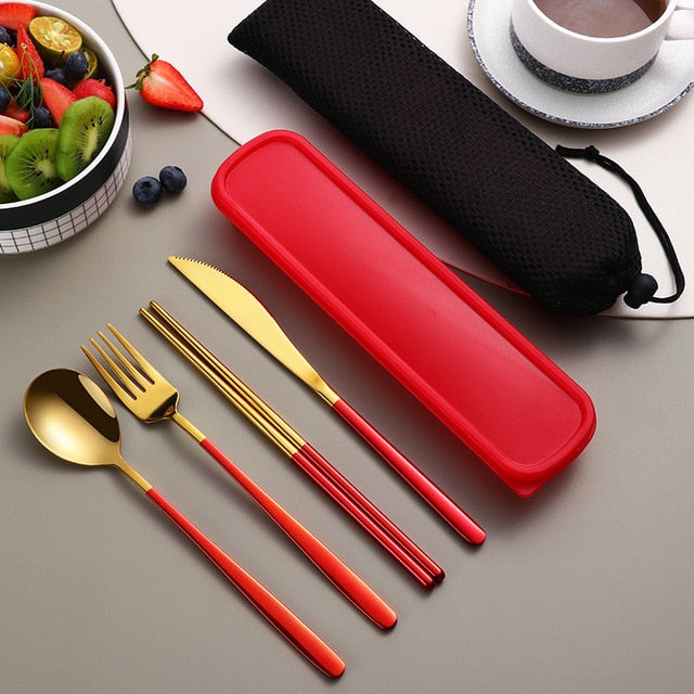 304 Tableware Set Portable Cutlery Set Dinnerware Set High Quality Stainless Steel Knife Fork Spoon Travel Flatware With Box