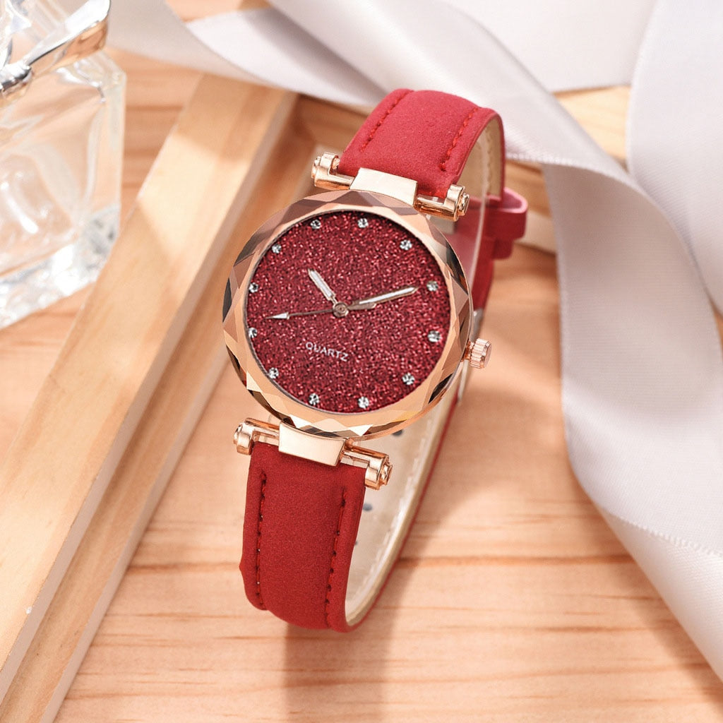 Casual Women Romantic Starry Sky Wrist Watch bracelet Leather Rhinestone Designer Ladies Clock Simple Dress Gfit  Montre Femme