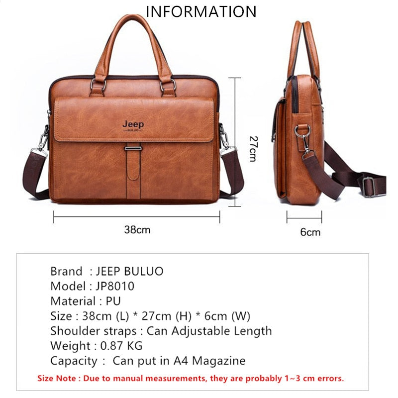 JEEP BULUO  Men Business Bag  Set Handbags High Quality Leather Office Bags Totes Male For 14 inch Laptop Briefcase Bags