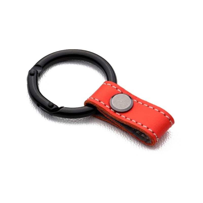 1pc Universal Car Metal Keyring Car Key Holder With Genuine Leather Lanyard Fashionable Keychain Keyring