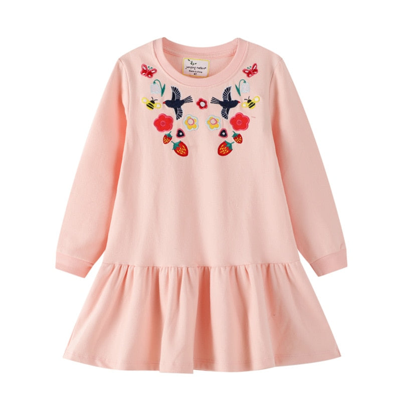 Cat Applique Girls Dresses Cotton Princess Long Sleeve Baby Dress Animals Children Costume Party Cute Girls Dresses