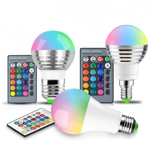 RGB LED bulb E27 16 Color Magic LED Night E14 Light Lamp 110V 220V 85-265V Dimmable Stage Light  24key Remote Control holiday