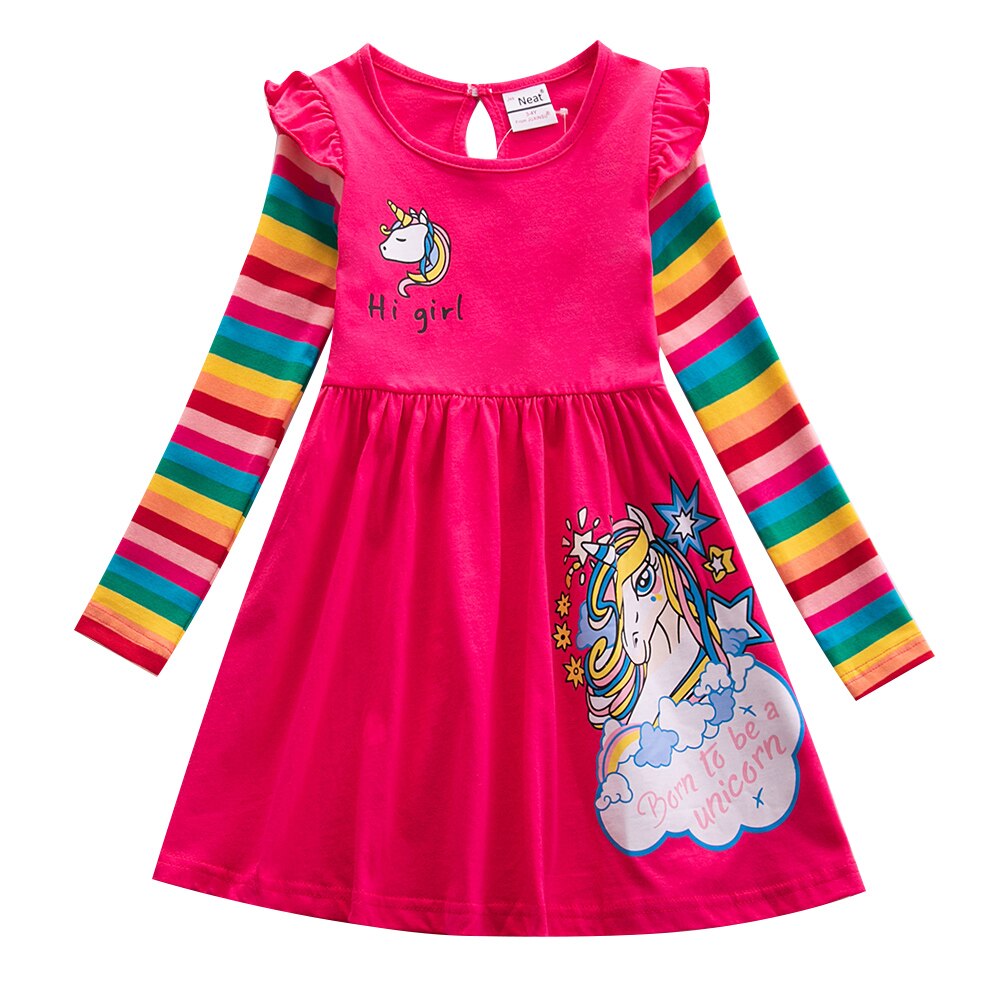 Girls Long Sleeve Unicorn Dress Autumn New Embroidered Cotton Kids Dress Dress Flower Round Neck Dress LH5908