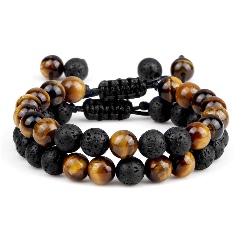 Black Lava Stone Crown Charm Tiger Eye Beads Bracelet For Men Women Braided Bracelets Handmade Adjustable Jewelry Pulseira