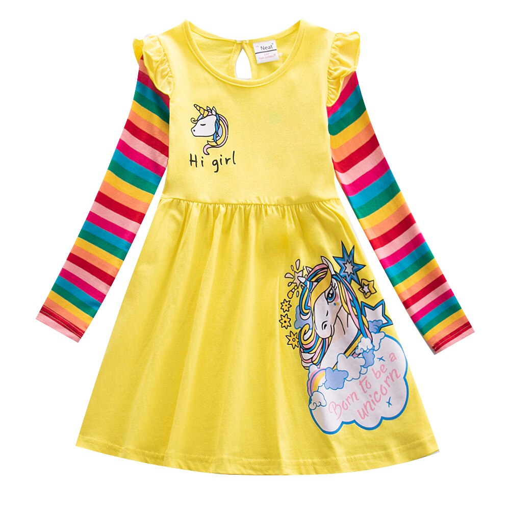 Girls Long Sleeve Unicorn Dress Autumn New Embroidered Cotton Kids Dress Dress Flower Round Neck Dress LH5908