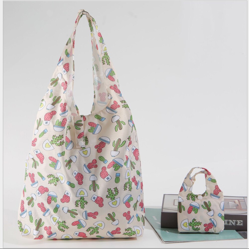 Large Eco-Friendly Shopping bag foldable polyester bag environmmental grocery bags folding Pocket Tote Portable Shoulder Handbag