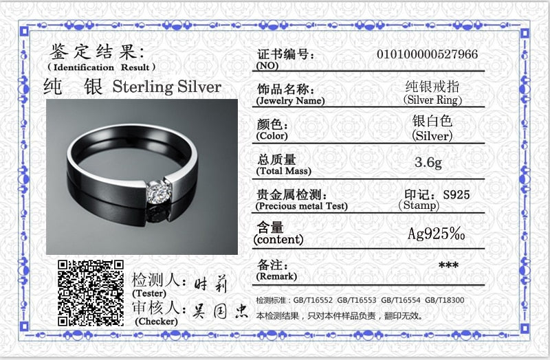 Sent Credentials! 100% Real Tibetan Silver Rings Round Solitaire CZ Zircon Wedding Rings Fashion Jewelry Gift for Women and Men