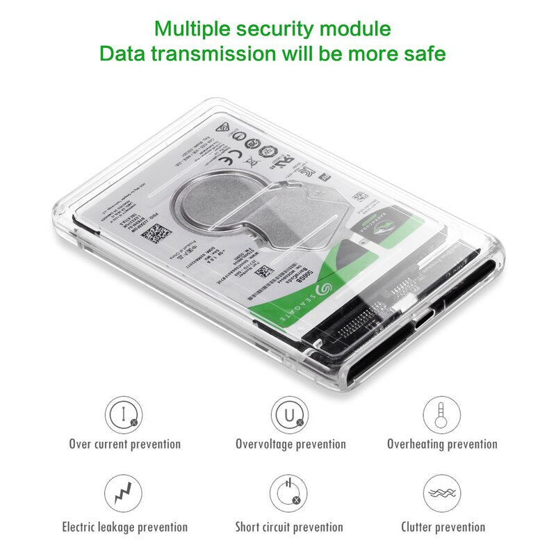 SATA 2.5" USB 3.0 Type C SATA Hdd Box HDD Hard Disk Drive External HDD Enclosure  Case Tool Free 5 Gbps Support 2TB UASP