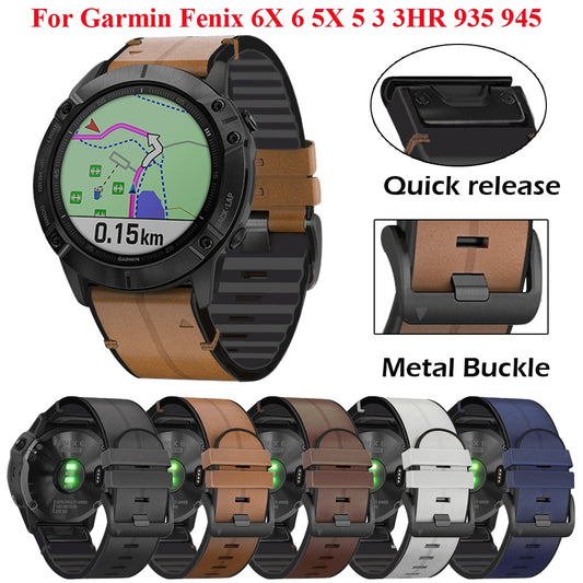 22 26mm Quickfit Watch Strap For Garmin Fenix 6 6X Pro 5X 5 Plus 3HR 935 945 S60 Genuine Leather Band Silicone Watch Wristband