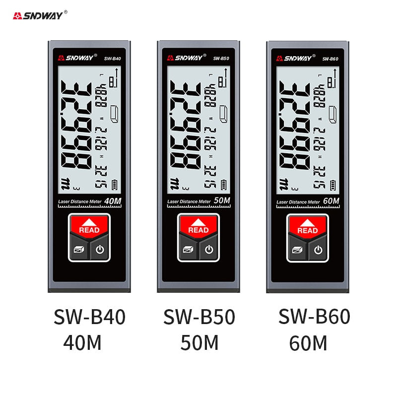 SNDWAY Mini Laser Distance Meter Rechargeable Rangefinder 40M 50M 60M Range Finder Electronic Roulette Trena Tape Measure Tester