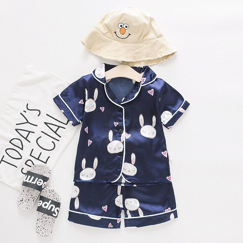 Summer Children's Pajamas Set Baby Boy Girl Clothes Casual Short Sleeve Sleepwear Set Kids Tops+Pants Clothing Sets