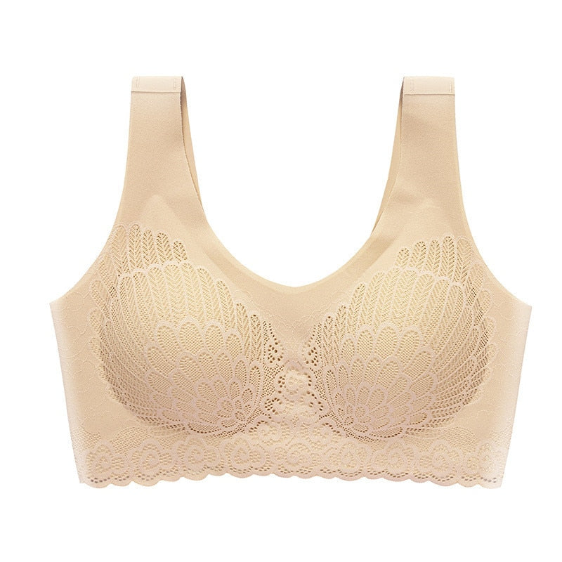 Thin Push Up Vest Bra Women Seamless Underwear Solid Lace Soft Comfortable Sleep Top With Chest Padded Bras For Women M L XL XXL