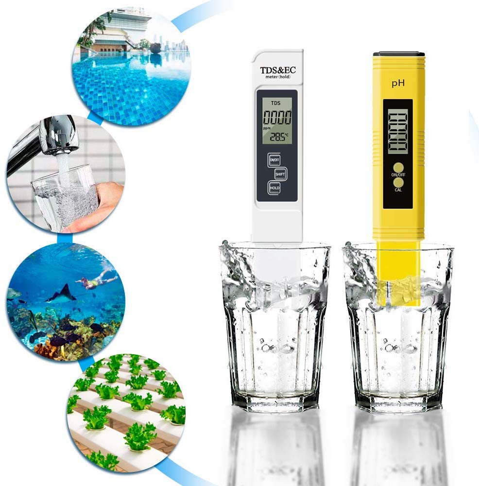 2Pcs TDS Meter Digital Water Tester Digital 0.0-14.0 PH Meter Tester 0-9990ppm TDS&EC LCD Water Purity PPM Aquarium Filter