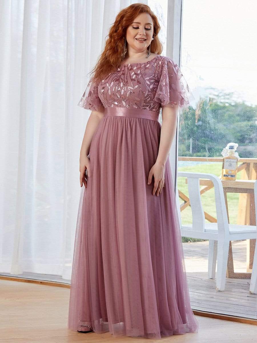 2022 NEW Plus Size Dress  Robe De Soiree Sparkle Evening Dresses Long A-Line O-Neck Short Sleeve LONG Formal Dresses