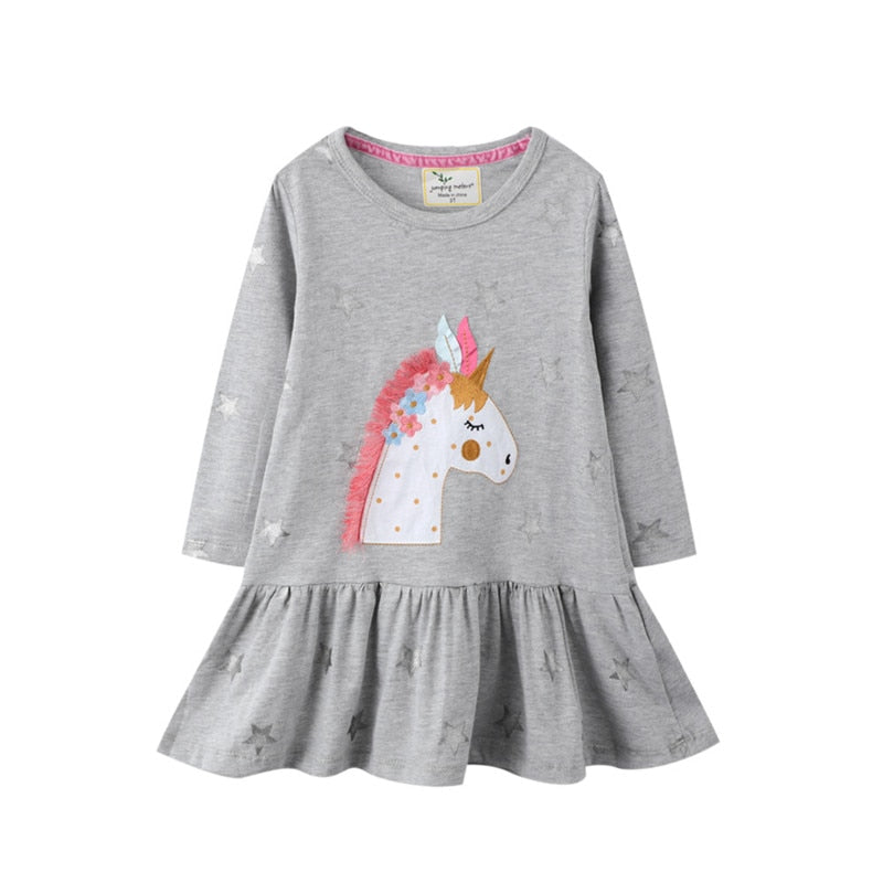 Cat Applique Girls Dresses Cotton Princess Long Sleeve Baby Dress Animals Children Costume Party Cute Girls Dresses