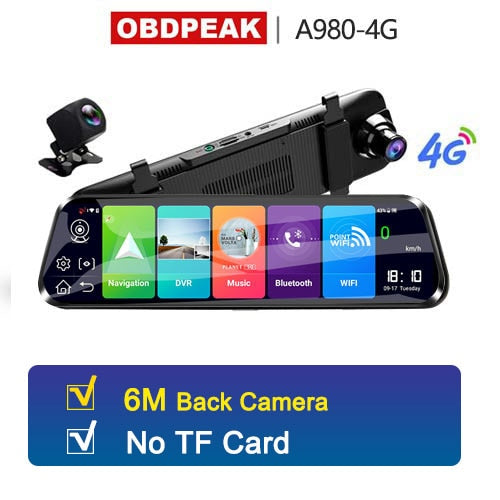 OBDPEAK A980 ADAS 4G Android8.1 Car DVRS Rearview mirror Dash camera wifi FM Bluetooth GPS 2GB 1080P Registrator Auto DashCam