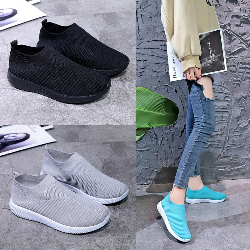 Women Vulcanized Shoes Flat Slip on Shoes Woman Lightweight White Sneakers Summer Autumn Casual Chaussures Femme Basket