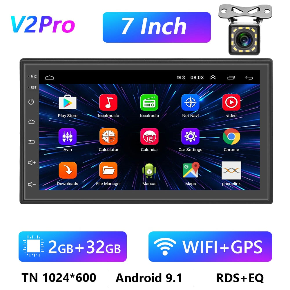 Podofo 8G 128G Car Radio GPS 2 din Android 10.0 Auto Carplay Universal 7" For Volkswagen Nissan Hyundai Toyota Multimedia Player