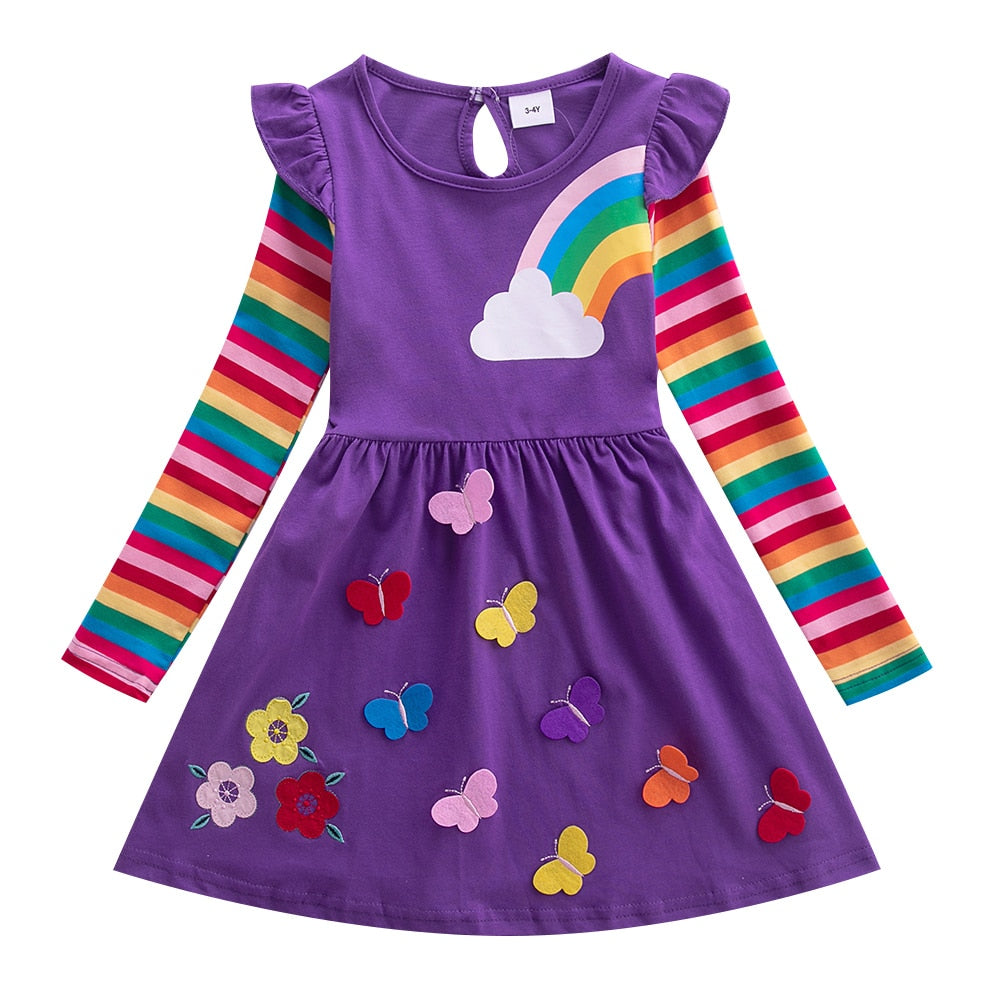 Girls Long Sleeve Unicorn Dress Autumn New Embroidered Cotton Kids Dress Dress Flower Round Neck Dress LH5908