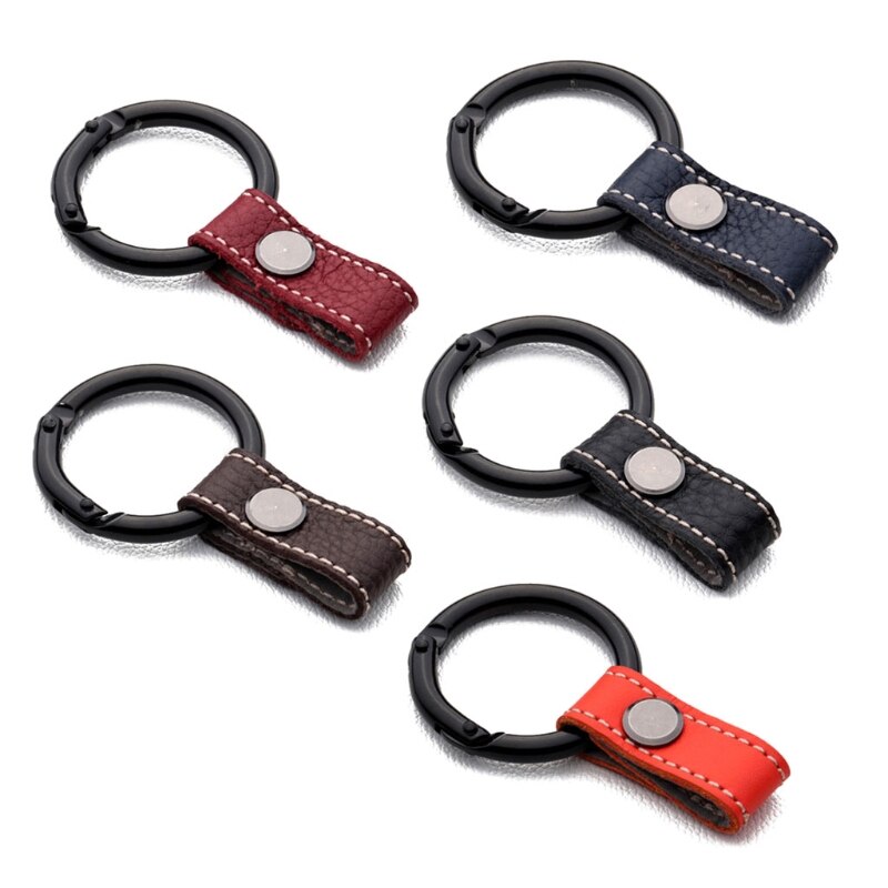 1pc Universal Car Metal Keyring Car Key Holder With Genuine Leather Lanyard Fashionable Keychain Keyring