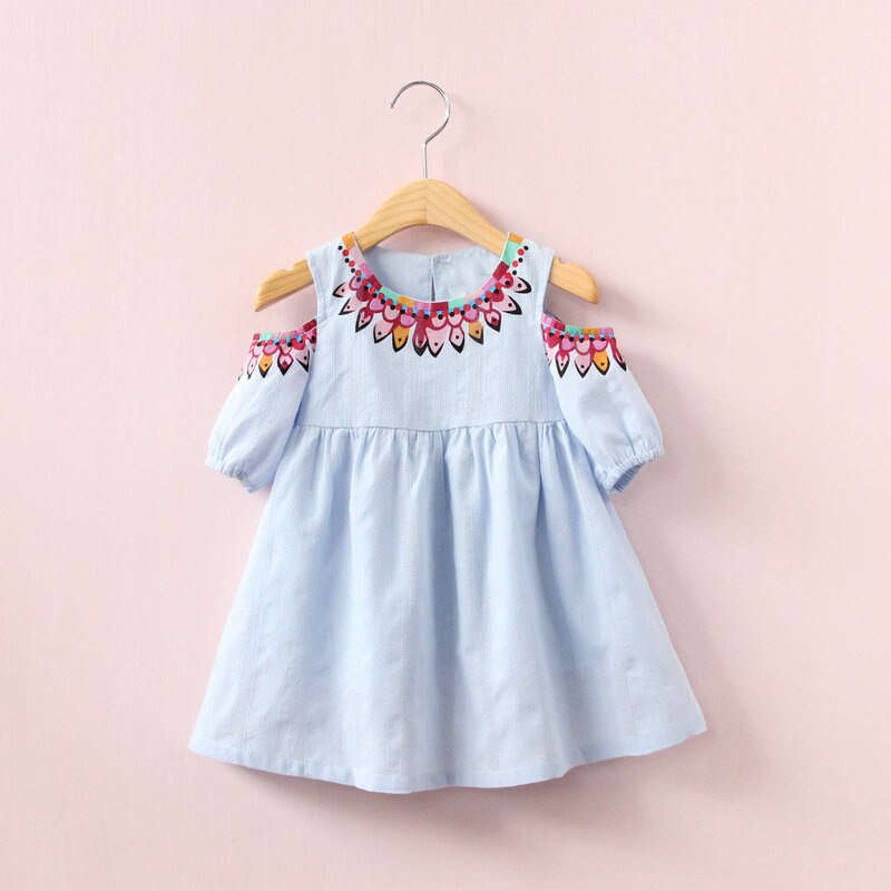 Summer Girls' Dress Round Neck Off-Shoulder Flower Short-Sleeved Costumes Princess Dress Cotton Baby Kids Children'S Clothing