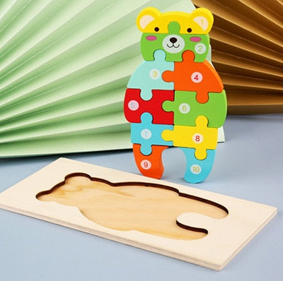 Baby Wooden 3D Puzzles For Kids Toddler Montessori Toys Dinosaur Animal Wood Jigsaw Puzzle Game Educational Toys For Children