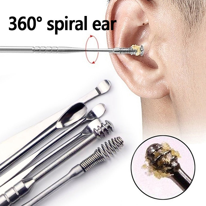 6Pcs/set Ear Wax Pickers Stainless Steel Earpick Wax Remover piercing kit earwax Curette Spoon Care Ear Clean Toolear cleaner