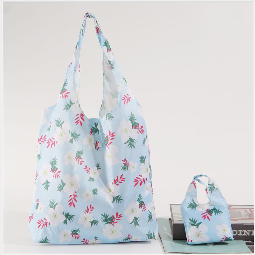 Large Eco-Friendly Shopping bag foldable polyester bag environmmental grocery bags folding Pocket Tote Portable Shoulder Handbag