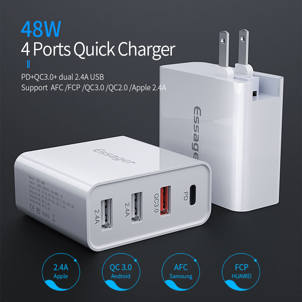 Essager Quick Charge 3.0 Mutil USB Charger USB Type C PD QC QC3.0 48W Fast Charging Travel Wall Phone Charger For iPhone Xiaomi