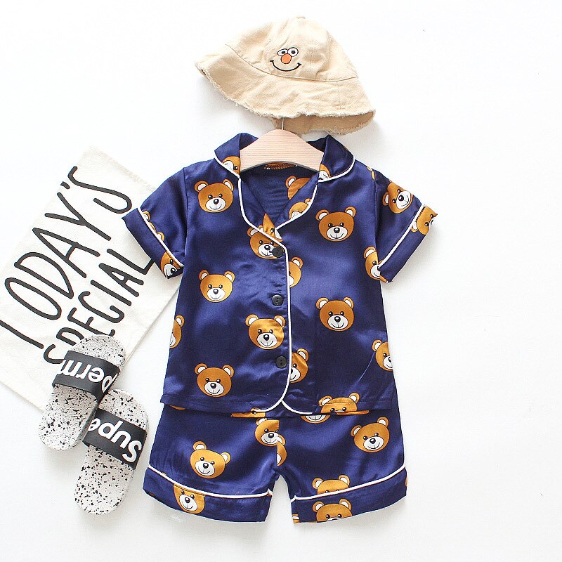 Summer Children's Pajamas Set Baby Boy Girl Clothes Casual Short Sleeve Sleepwear Set Kids Tops+Pants Clothing Sets