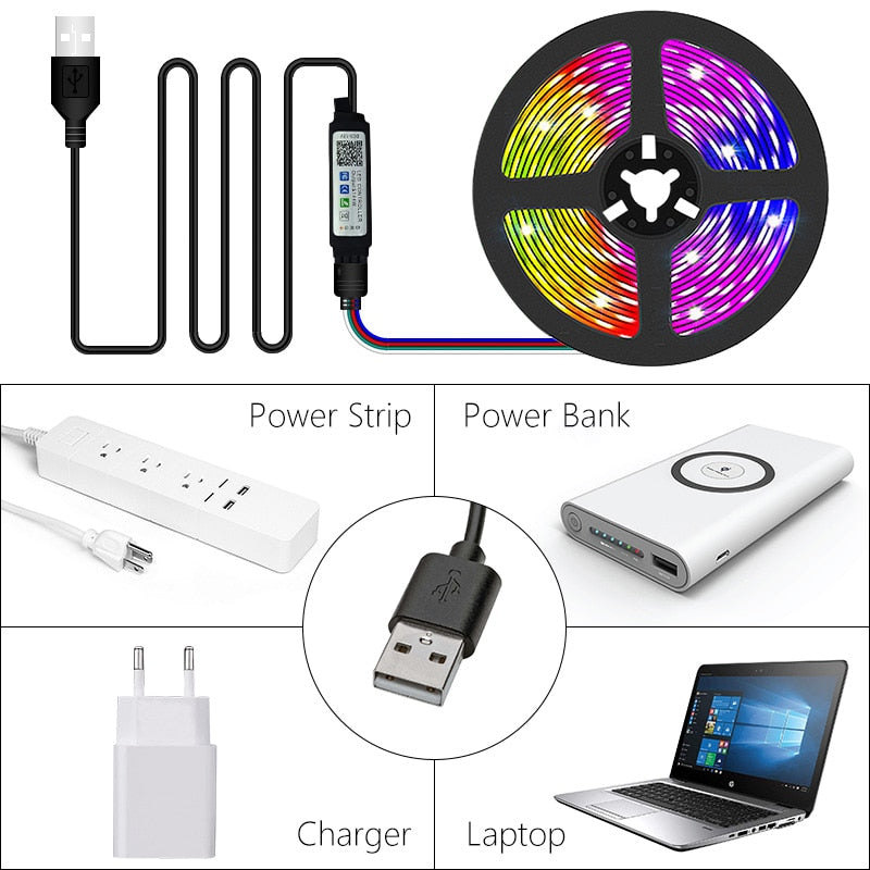 WIFI 5050 RGB Bluetooth Led Strip Lights 1M-30M 5V USB led strip TV BackLight Room Decoration Led Tape Diode Flexible Ribbon