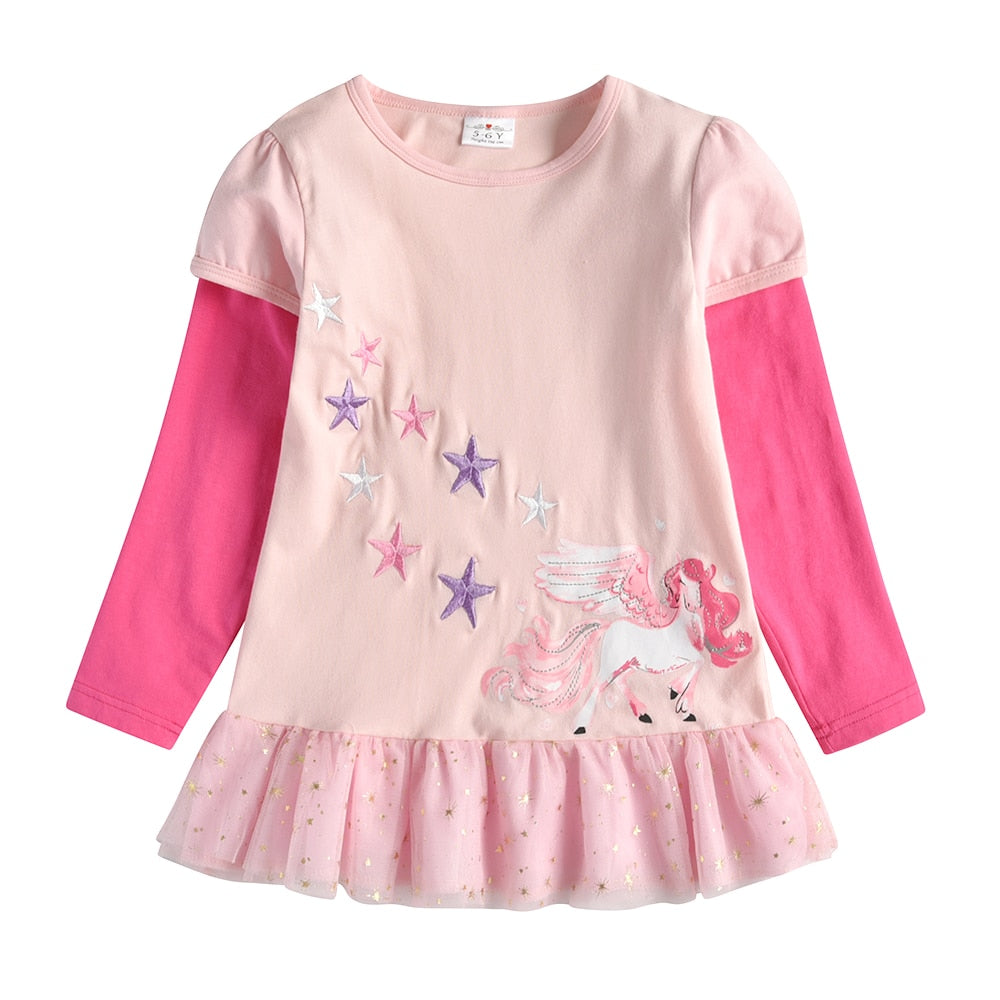 VIKITA Girls Cotton Tees Tops Unicorn Embroidery Long Sleeve T shirts Children Animals Clothing Autumn Spring Cartoon T shirts