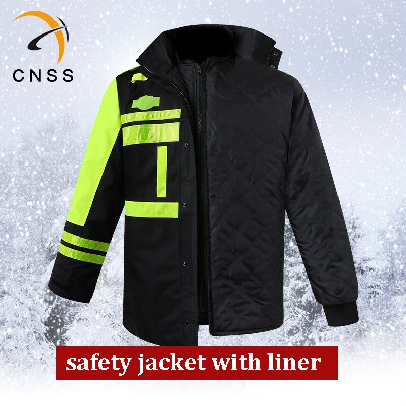 Reflective Work Clothing Fluorescent Safety Coat Raincoat With Hood Jacket Waterproof Winter Warm Outdoor Man Women Uniforms