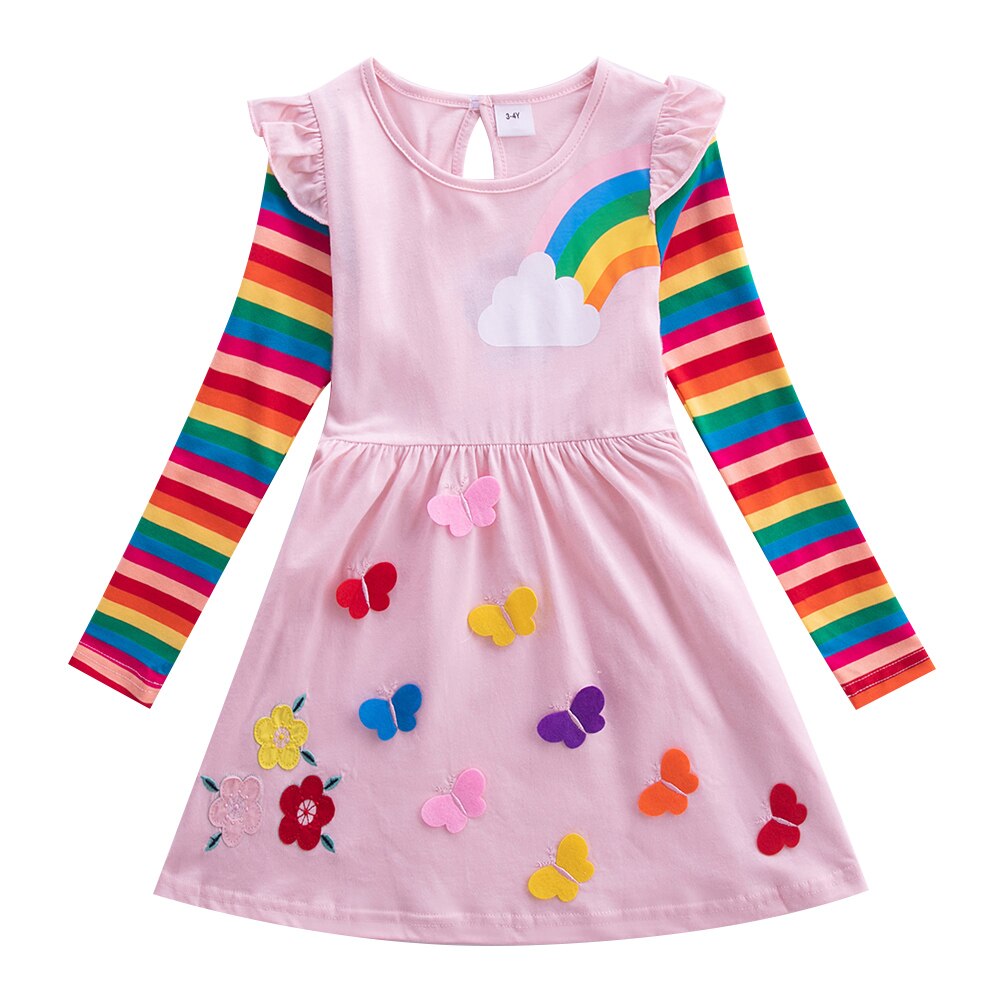 Girls Long Sleeve Unicorn Dress Autumn New Embroidered Cotton Kids Dress Dress Flower Round Neck Dress LH5908