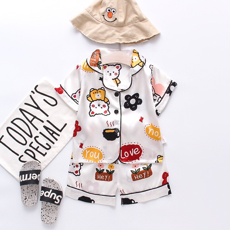 Summer Children's Pajamas Set Baby Boy Girl Clothes Casual Short Sleeve Sleepwear Set Kids Tops+Pants Clothing Sets