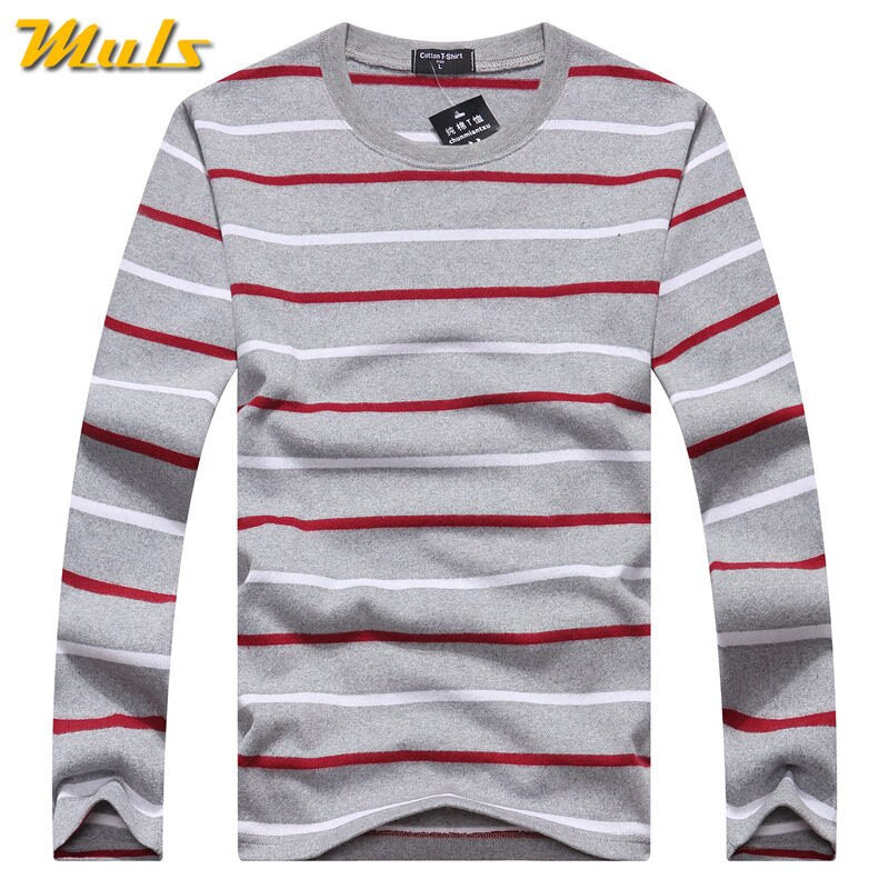 Cotton T-shirts Men Long Sleeve Mens TShirt Spring Autumn Brand Striped Male T shrits Dress Global Shopping Festival Drop-Ship