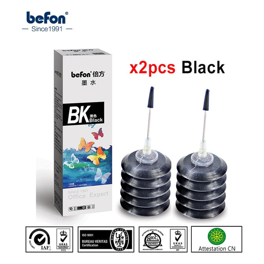 befon 2pcs Black Refill Ink kit Compatible for HP Canon ink Cartridge 301 21 22 301 121 140 141 pg510 cl511 40 41 for Printer