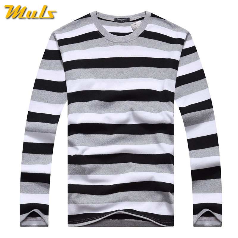 Cotton T-shirts Men Long Sleeve Mens TShirt Spring Autumn Brand Striped Male T shrits Dress Global Shopping Festival Drop-Ship