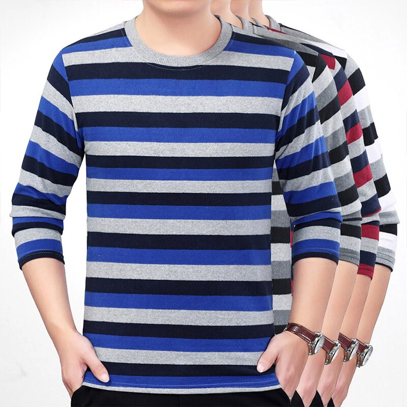 Cotton T-shirts Men Long Sleeve Mens TShirt Spring Autumn Brand Striped Male T shrits Dress Global Shopping Festival Drop-Ship