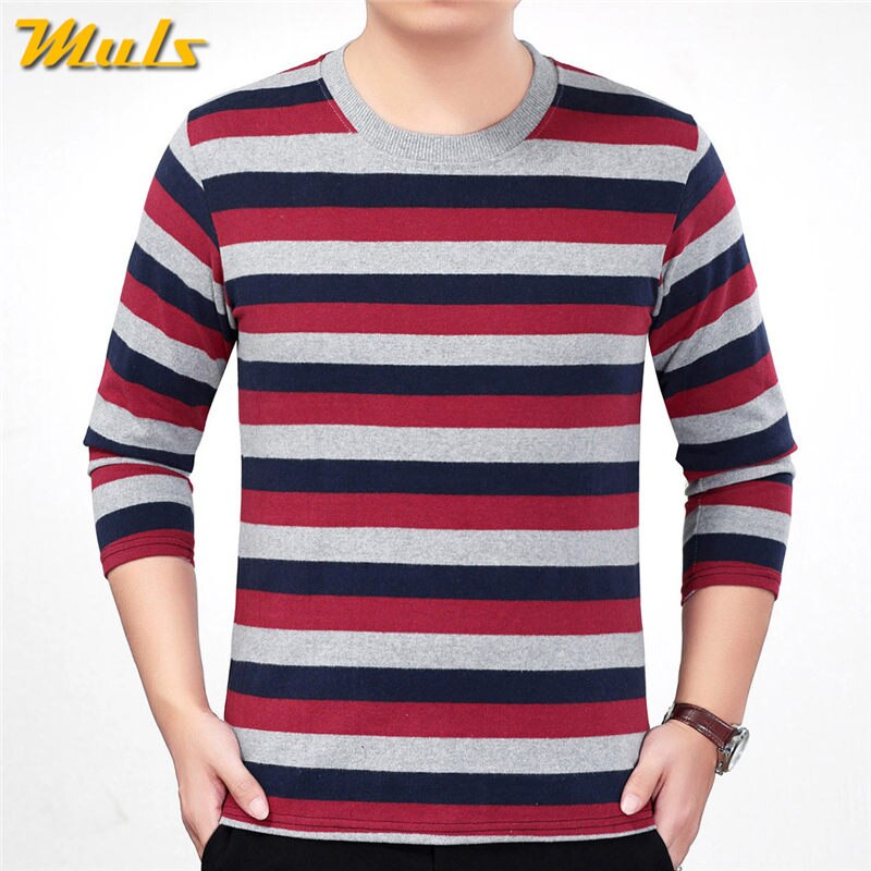 Cotton T-shirts Men Long Sleeve Mens TShirt Spring Autumn Brand Striped Male T shrits Dress Global Shopping Festival Drop-Ship