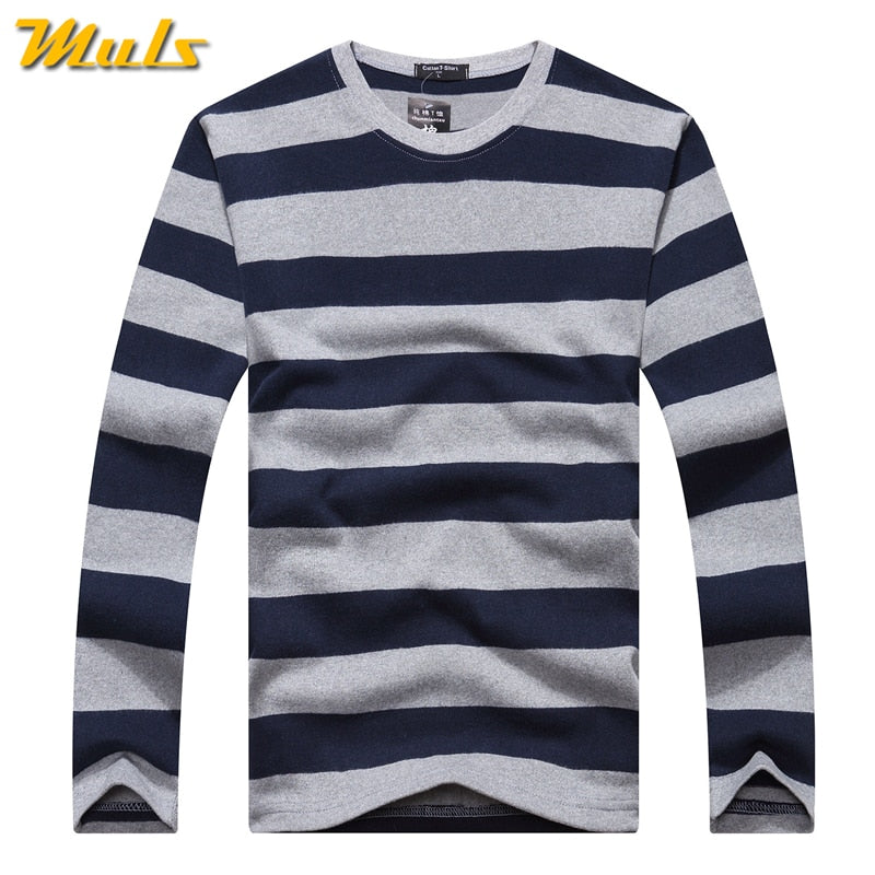 Cotton T-shirts Men Long Sleeve Mens TShirt Spring Autumn Brand Striped Male T shrits Dress Global Shopping Festival Drop-Ship