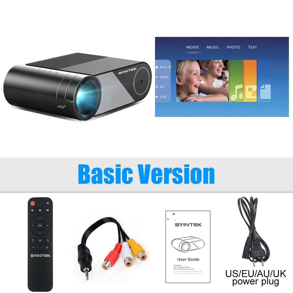 BYINTEK K9 Mini 1280*720P Portable Video Home Theater HD LED Projector for 1080P 3D 4K (Option Multi-Screen For Iphone）