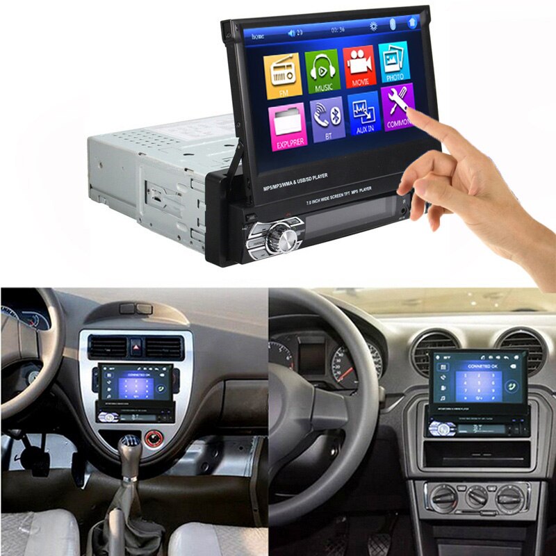 Podofo One din Car radio MP5 Player GPS Navigation Multimedia car audio stereo Bluetooth 7" HD Retractable Autoradio AUX-IN /FM