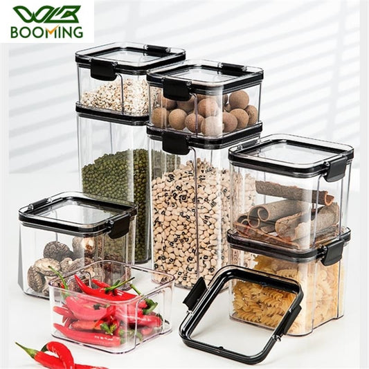 WBBOOMING 4 Different Capacity Plastic Sealed Cans Kitchen Storage Box Transparent Food Canister Keep Fresh New Clear Container