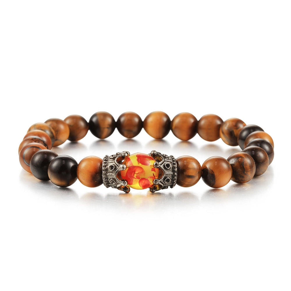 Black Lava Stone Crown Charm Tiger Eye Beads Bracelet For Men Women Braided Bracelets Handmade Adjustable Jewelry Pulseira