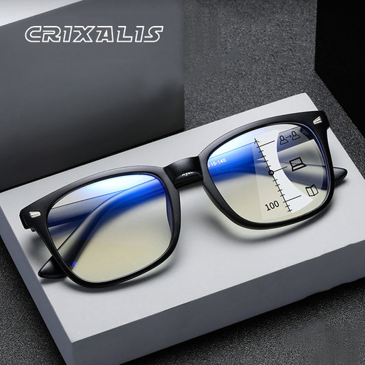 CRIXALIS Square Multifocal Progressive Reading Glasses Men Fashion With Diopters Anti-glare Computer Eyeglasses Women UV400