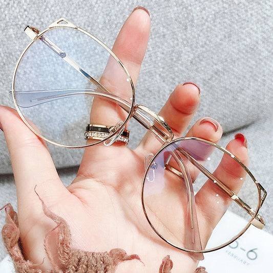 2022 Trends Women Office Anti Blue Light Oversized Computer Glasses Cat Eye Female Blue Blocking Big Size Eyeglasses Alloy Frame